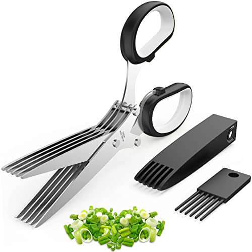 Herb Scissors Set - Herb Scissors With 5 Blades and Cover, Cool Kitchen Gadgets for Cutting Fresh Herbs, Mint, Cilantro, Scallions and Etc - Black