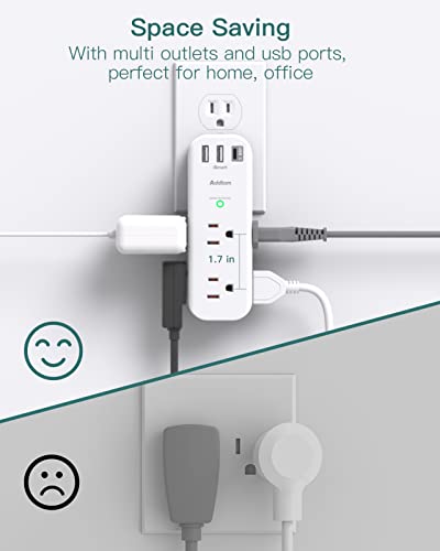 Surge Protector - Outlet Extender with Rotating and Multi Plug with 6 AC 3 USB Ports (1 USB C), 3-Sided Power Strip with Wall Adapter Charger for Home Travel Office, ETL Listed (1800J)