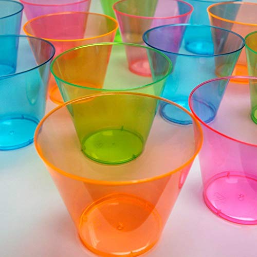 Party Essentials Plastic Cups, 50-Count, Assorted Neon