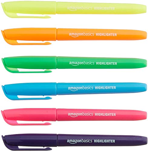 Amazon Basics Chisel Tip, Fluorescent Ink Highlighters, Assorted Colors - Pack of 12