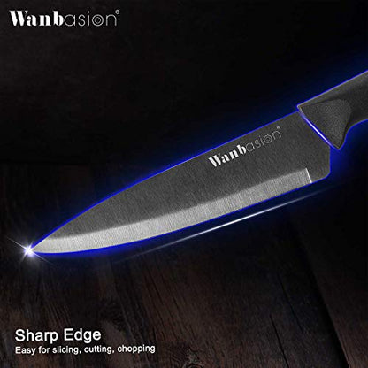 Wanbasion Black Stainless Steel Knife Set, Sharp Kitchen Knife Set Professional, Kitchen Knife Set Dishwasher Safe with Covers for Cooking