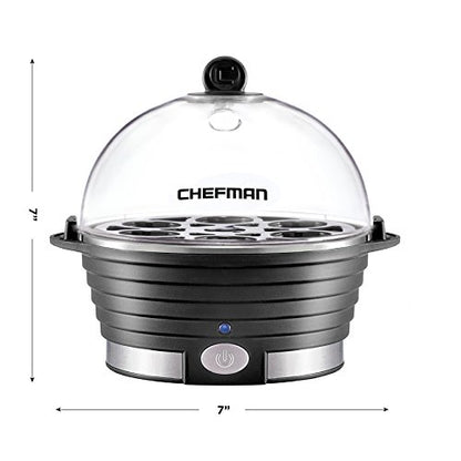 Chefman Egg-Maker Rapid Poacher, Food & Vegetable Steamer, Quickly Makes Up to 6, Hard, Medium or Soft Boiled, Poaching/Omelet Tray Included, Ready Signal, BPA-Free, BLACK