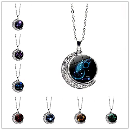 DEQIYIJI Zodiac Necklace Jewelry Birthday Gifts Astrology 12 Constellation Horoscope Sign Galaxy Crescent Half Moon Pendant Necklace Capricorn