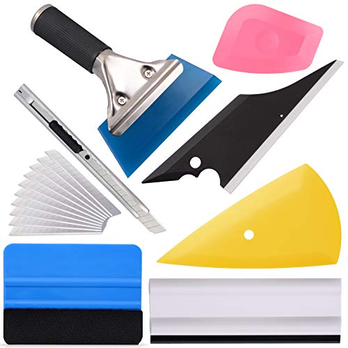 Ehdis 7 Pieces Vehicle Glass Protective Film Car Window Wrapping Tint Vinyl Installing Tool: Squeegees, Scrapers, Film Cutters