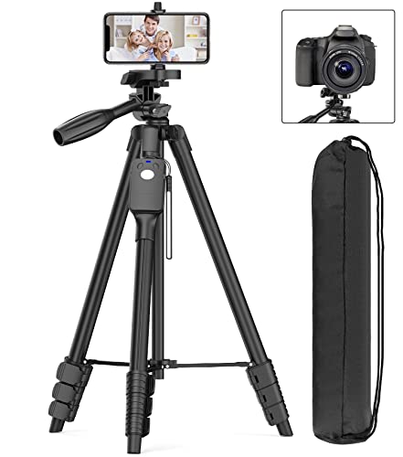 XXZU 60" Camera Tripod with Travel Bag,Cell Phone Tripod with Remote,Professional Aluminum Portable Tripod Stand with Phone Tripod Mount&1/4”Screw,Compatible with Phone/Camera/Projector/DSLR/SLR