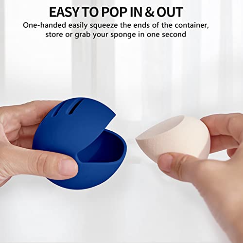 Fauxomor Makeup Sponge Holder,Double-sided Breathable Silicone Beauty Blender Holder for Travel,Shatterproof Make Up Sponge Travel Case for All Sponges Easy to Carry,Sapphire Blue