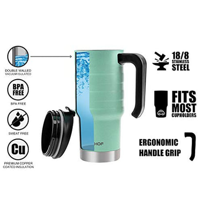 HAUSHOF 24 oz Travel Mug, Stainless Double Wall Vacuum Insulated Tumbler with Handle & Spill Proof Twist On Flip Lid and Wide Mouth, BPA Free