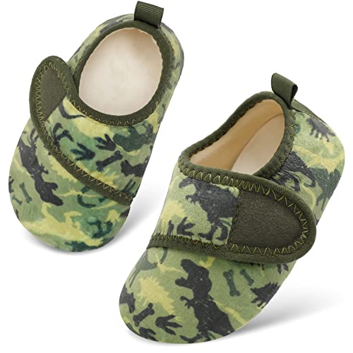 Scurtain Boys Girls Warm Slippers Easy Put On And Take Off Lightweight Kids Winter Indoor Household Shoes Green Dinosaur Infant Size 3.5-4.5