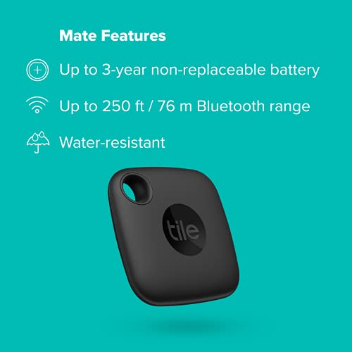 Tile Mate 1-Pack. Black. Bluetooth Tracker, Keys Finder and Item Locator for Keys, Bags and More; Up to 250 ft. Range. Water-Resistant. Phone Finder. iOS and Android Compatible.