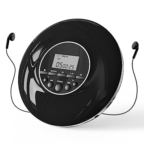 CD Player Portable,Compact CD Walkman Player with Headphones,Small Personal CD Players for Home/Travel with Non-Slip and Shockproof,Classic Discman Music Player Gift for Kids/Seniors-Black
