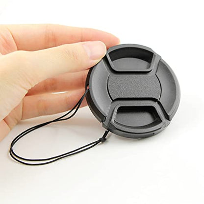 37mm Camera Lens Cap, PCTC Camera Lens CoverSnap-On Center Pinch Front Lens Cover with Strap Compatible with Nikon, Canon, Sony & Other DSLR Cameras