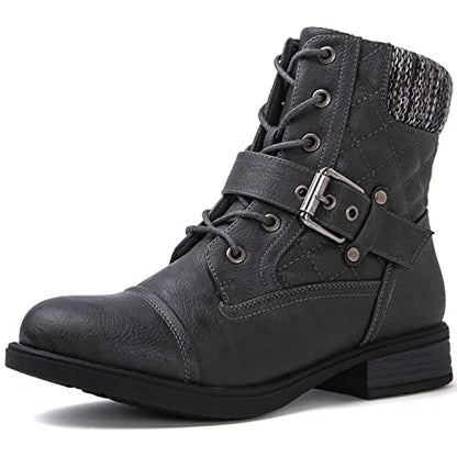 GLOBALWIN Womens Fashion Ankle Combat Boot, 2102Grey, Size 9 (GW-W2102-GREY-SZ-9)