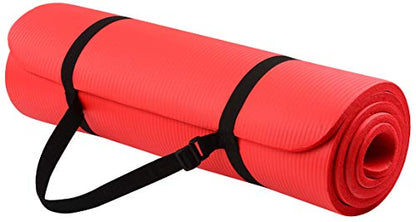 Signature Fitness Everyday Essentials 1/2-Inch Extra Thick High Density Anti-Tear Exercise Yoga Mat with Carrying Strap, Red