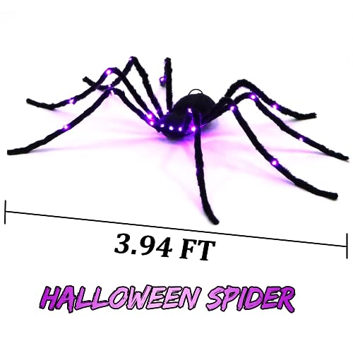 Sizonjoy Halloween Spider Decorations, Giant Light up Black Hairy Spider Decoration for Best Halloween Party Outdoor Indoor Yard Decoration