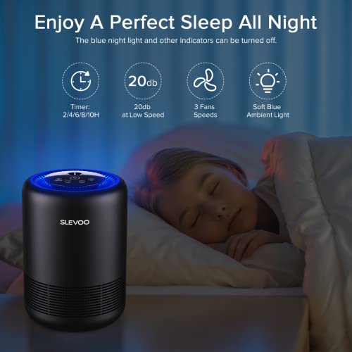 Air Purifiers for Bedroom Pets Smokers in Home, H13 True HEPA Filter Air Cleaner with Fragrance Sponge, Night Light, Timer, Effectively Clean 99.97% Smoke, Dust, Pollen, Pet Dander, Odors, BS-01 Black