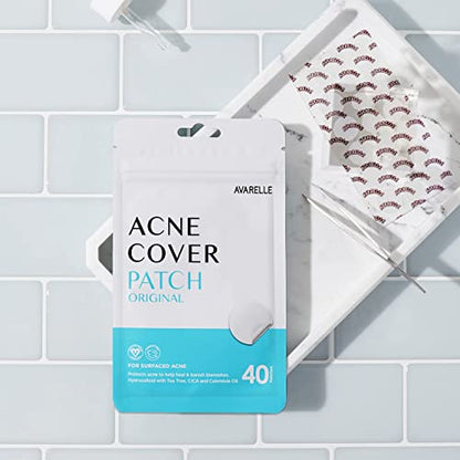 Avarelle Pimple Patches (40 Count) Hydrocolloid Acne Cover Patches | Zit Patches for Blemishes, Zits and Breakouts with Tea Tree, Calendula and Cica Oil for Face | Vegan, Cruelty Free Certified, Carbonfree Certified (40 PATCHES)