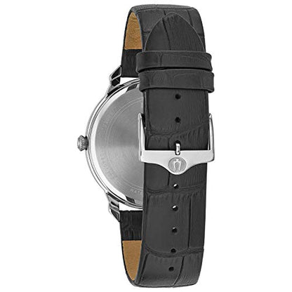 Bulova Men's Classic 3-Hand Quartz Black Leather Strap Watch, Roman Numeral Markers, 41mm