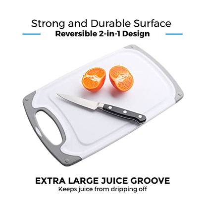 Freshware Cutting Board Set [Set of 3] Juice Grooves with Easy-Grip Handles, Plastic Chopping Board for Kitchen, BPA-Free, Non-Porous, Dishwasher Safe