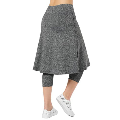 Women Knee Length Skirts with Leggings,Skirted Leggings Skorts Capris for Women Zipper Pockets(Grey Charcoal S)