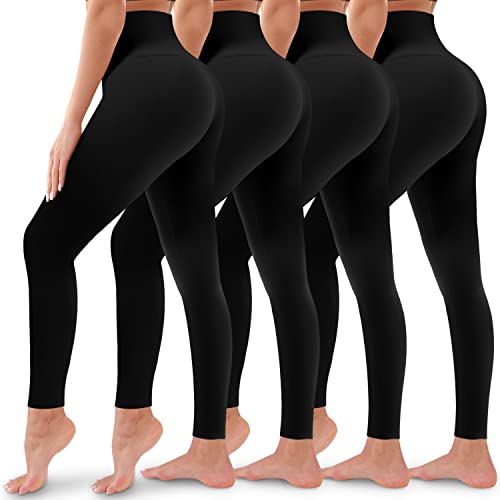 4 Pack Leggings for Women Butt Lift High Waisted Tummy Control No See-Through Yoga Pants Workout Running Leggings