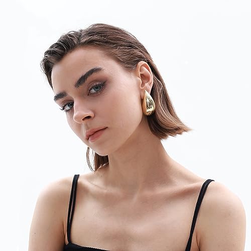 PNYFIL Bottega Earring Dupes Chunky Gold Hoop Earrings For Women Trendy Tear Drop Waterdrop Earrings Big Large Fashion Teardrop Necklace Statement Jewelry For Women Girls