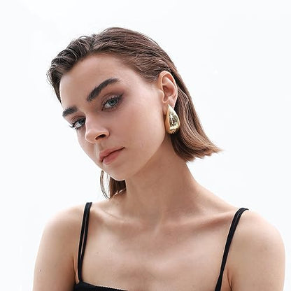 PNYFIL Bottega Earring Dupes Chunky Gold Hoop Earrings For Women Trendy Tear Drop Waterdrop Earrings Big Large Fashion Teardrop Necklace Statement Jewelry For Women Girls