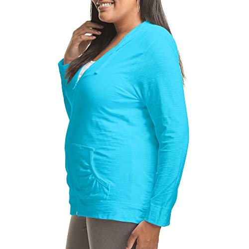 Just My Size Women's Full Zip Jersey Hoodie, Process Blue, 1X