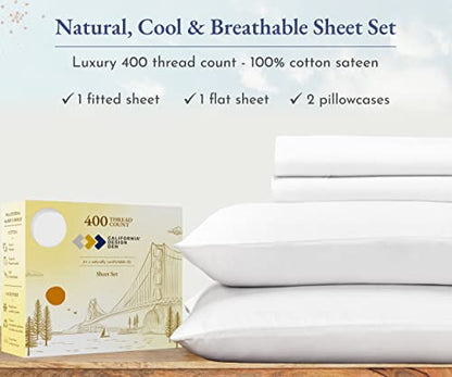 Luxury Queen Sheets Set - 400 Thread Count 100% Cotton Sheets for Queen Size Bed, Extra Soft, Breathable & Cooling Sheets, Wrinkle Resistant 4 Piece Deep Pocket Bed Sheets (White)