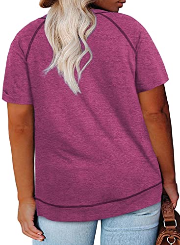 Happy Sailed Womens Plus Size Round Neck Short Sleeve T Shirt Loose Casual Tunic Blouse Tops,2X Purple