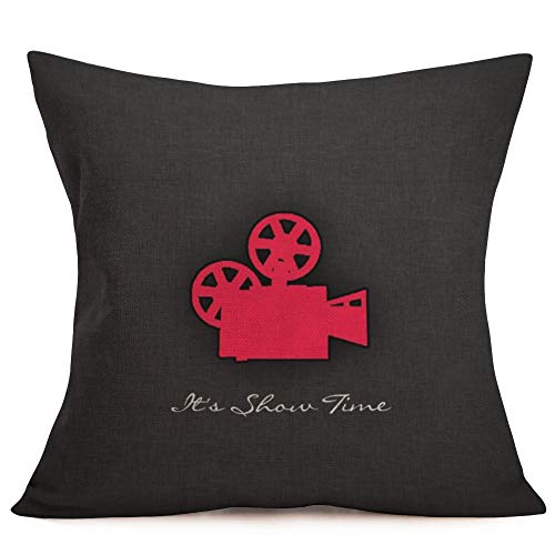 Asminifor Throw Pillow Cover Movie Theater with Popcorn Drink Film Reels Decorative Pillow Case Home Couch Decor Square 18 x 18 Inch Set of 4 Cinema Cushion Pillowcase (Black Cinema)