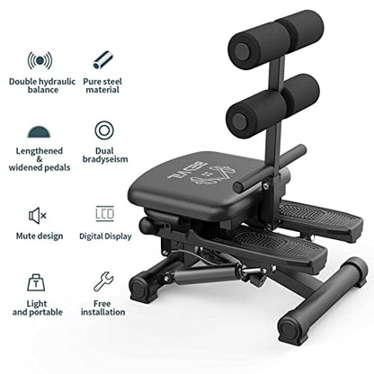 BESVIL Stepper ABS Workout Equipment AB Machine Total Body Workout Fitness Exercise Machine Stepping Exercise Machine for Home Gym Workout,Black