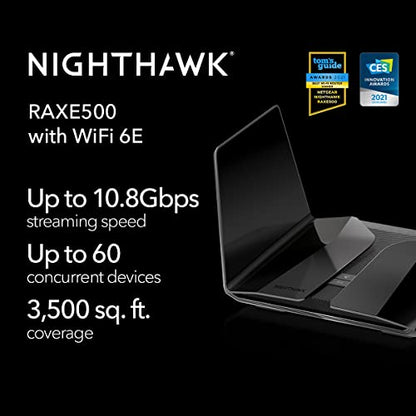 NETGEAR Nighthawk 12-Stream WiFi 6E Router (RAXE500) | AXE11000 Tri-Band Wireless Speed (Up to 10.8Gbps) |New 6GHz Band | Coverage up to 3,500 sq. ft., 60 Devices