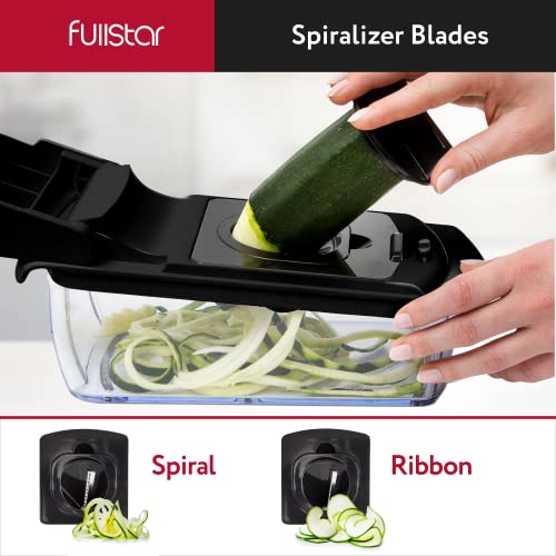 Fullstar Vegetable Chopper - Spiralizer Vegetable Slicer - Onion Chopper with Container - Pro Food Chopper -  Slicer Dicer Cutter - (4 in 1, Black)