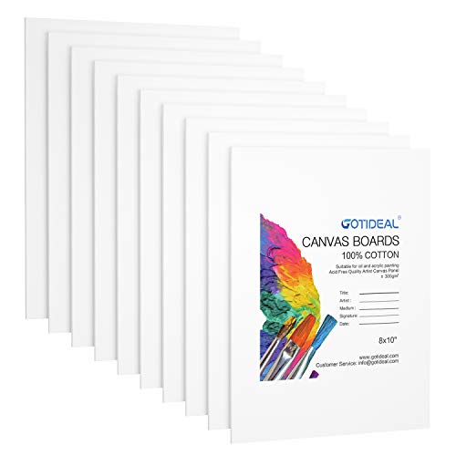 GOTIDEAL Canvas Boards, 8x10" inch Set of 10,Gesso Primed White Blank Canvases for Painting - 100% Cotton Art Supplies Canvas Panel for Acrylic Paint, Pouring, Oil Paint, Watercolor, Gouache