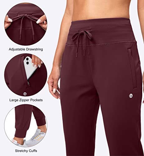 G Gradual Women's Fleece Lined Joggers High Waisted Water Resistant Thermal Winter Sweatpants Running Hiking Pockets(Wine, S)