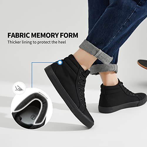 Men's White Canvas Shoes High Top Canvas Sneakers Classic Lace-Up Walking Shoes Light-Weight Soft Casual Shoes Tennis Shoes(Black,US12)