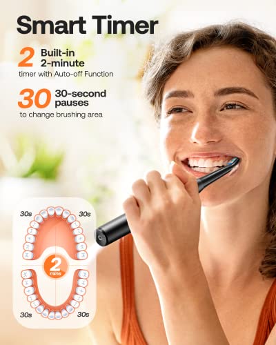 Bitvae Ultrasonic Electric Toothbrushes - Electric Toothbrush for Adults and Kids, American Dental Association Accepted, Rechargeable Travel Sonic Toothbrush with 8 Heads, Black D2