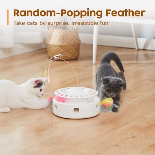 Potaroma Cat Toys 3in1 Automatic Interactive Kitten Toy, Fluttering Butterfly, Moving Ambush Feather, Track Balls, Dual Power Supplies, USB Powered, Indoor Exercise Kicker (Bright White)