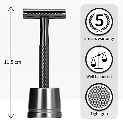 Bambaw Double Edge Safety Razor, Single Blade Razor for Men with Razor Stand, Men's Safety Shaving Razors – Black