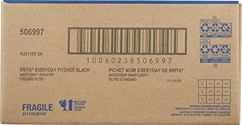 Brita Large Water Filter Pitcher for Tap and Drinking Water with SmartLight Filter Change Indicator + 1 Standard Filter, Lasts 2 Months, 10-Cup Capacity, Black