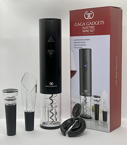 GaGa Gadgets Electric Wine Opener Set - Easy Wine Bottle Opener - Automatic Wine Corkscrew - Battery Operated Wine Set On The Go