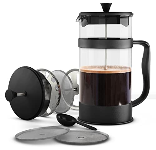 Utopia Kitchen - French Press Coffee Maker, Espresso Tea and Coffee Maker with Triple Filters 34 Ounce, Stainless Steel Plunger and Heat Resistant Borosilicate Glass - Black