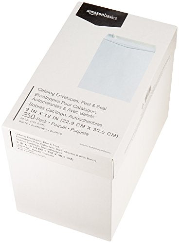 Amazon Basics Catalog Mailing Envelopes, Peel & Seal, 9x12 Inch, White, 250-Pack