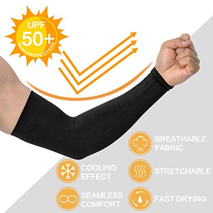 Feeke Arm Sleeves for Men and Women, Sleeves to Cover Arms for Men and Women, Black-4 Pairs Anti-Slip Compression Sun Sleeves for Cycling Running Outdoor Sports, Black-4 Pairs