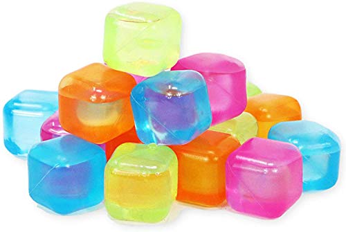 COLIBYOU Reusable Ice Cubes - Colored Plastic Square Ice Cubes for Drinks Cocktails Beer Wine Whiskey Party Favors - Non-Diluting Ice Cubes - BPA Free - Purified Water Filled - 18 pieces …