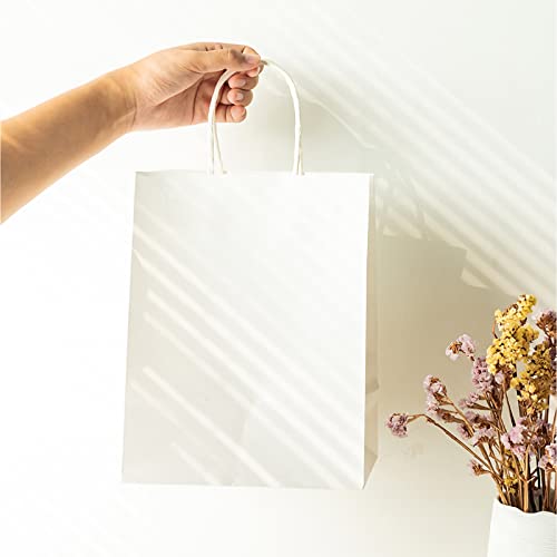 RACETOP White Paper Bags with Handles Bulk 8"x4.5"x10.8" 100Pcs Gift Bags Medium Size, White Gift Bags with Handles, Gift Bags Bulk, Retail Bags, Party Bags, Shopping Bags, Merchandise Bags