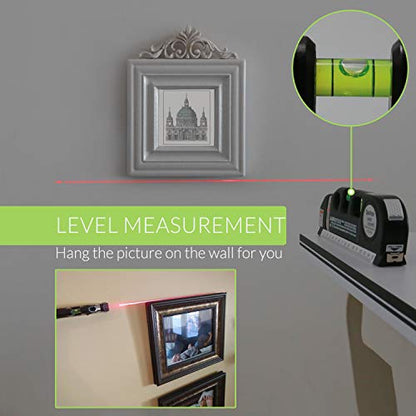 Laser Level Line Tool, Qooltek Multipurpose Cross Line Laser 8 feet Measure Tape Ruler Adjusted Standard and Metric Rulers for hanging pictures