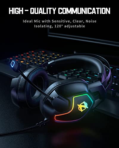 Gaming Headset for Xbox One Series X/S PS4 PS5 PC Switch, Noise Canceling Headphones with Microphone, 3.5mm Audio Jack, Auto-Adjust Headband