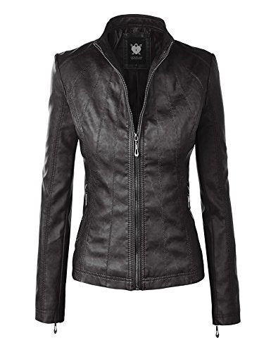 Lock and Love LL WJC877 Womens Panelled Faux Leather Moto Jacket XXL BLACK