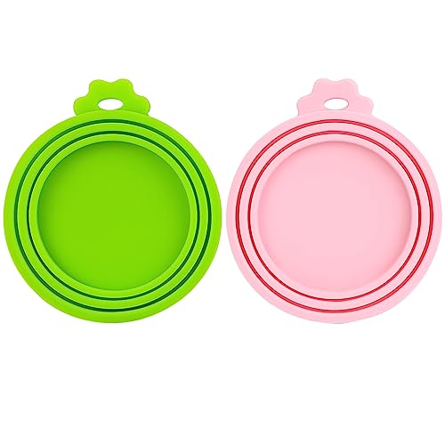 2 Pack Pet Food Can Covers Lids for Cat and Dog Food, Universal Silicone Can Cover, BPA Free Dishwasher Safe, Fit All Standard Size Dog and Cat Can Tops for Pet Food Storage (Pink & Green)